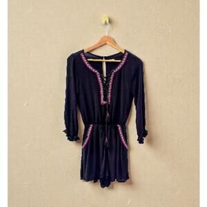 Hollister Black Boho Embroidered Romper S